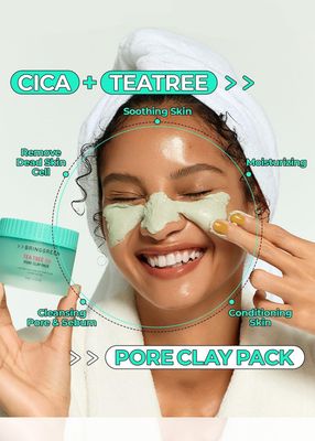 BRING GREEN Tea Tree Cica Pore Clay Pack | Vegan Deep Pore Cleansing Clay Mask, for Pore Purifying, Contains Cica & Tea tree for Soothing & Relieving Stressed Skin 4.23 oz.