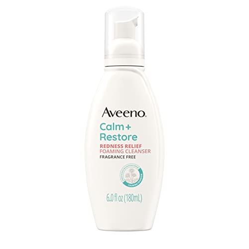 Aveeno Calm + Restore Redness Relief Foaming Cleanser, Daily Facial Cleanser With Calming Feverfew to Help Reduce the Appearance of Redness, Hypoallergenic &amp; Fragrance-Free, 6 fl. oz