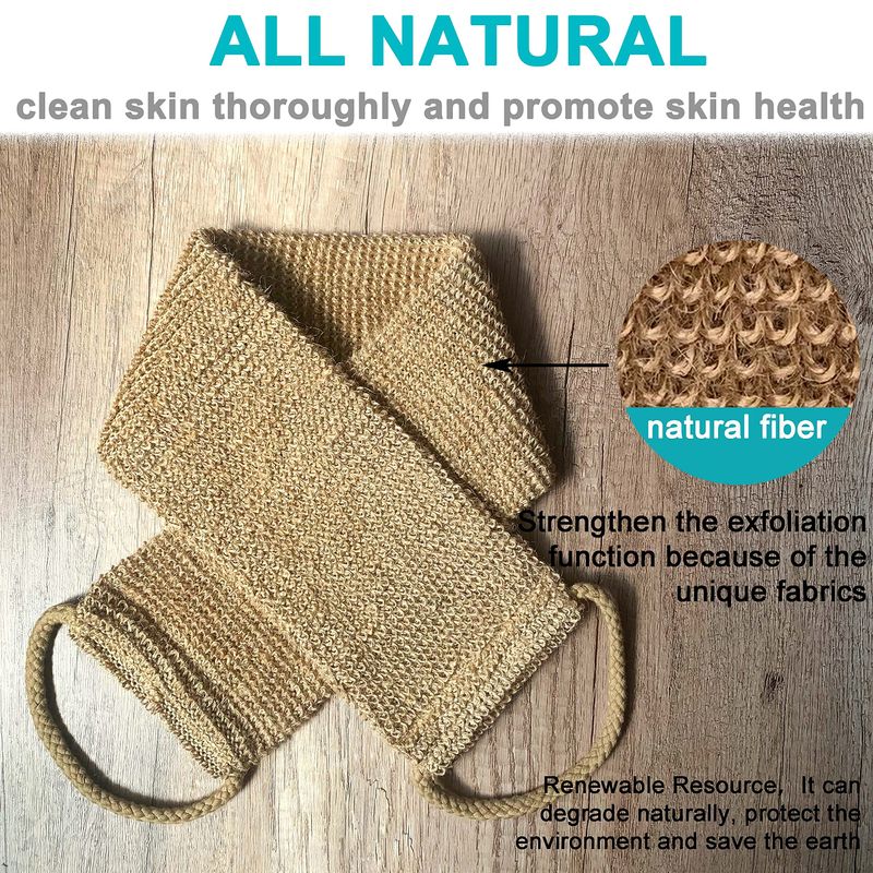 2 Pack Large Natural Exfoliating Hemp Back Scrubber for Shower for Men and Women - Deep Clean &amp; Invigorate Your Skin - Machine Wash and Dry - Double Sided Available