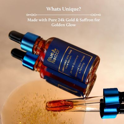Blue Nectar 24k Gold Serum for Face with Pure Kumkumadi Oil (24 Herbs, 0.33 Fl Oz)