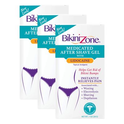 Bikini Zone Medicated After Shave Gel Lidocaine Razor Bump Relief, 1 Oz, 3 Pack