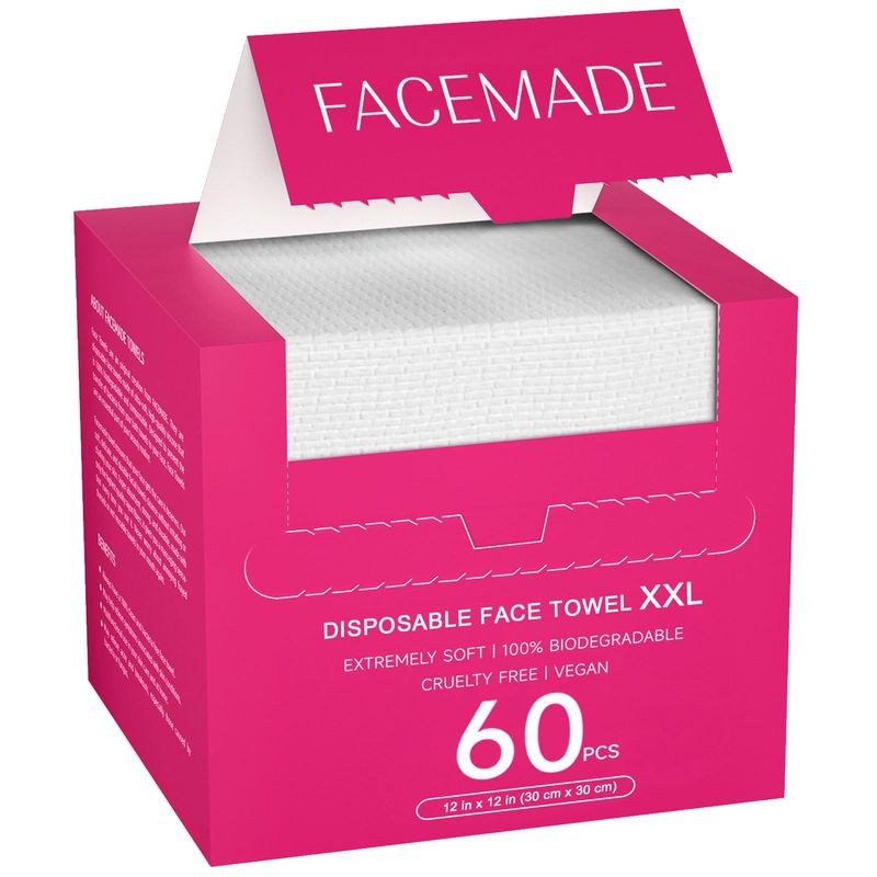 FACEMADE 60 Ct Disposable Face Towels XXL, Face Towelettes for Makeup and Clean, Super Soft and Thick Dry Wipes, USDA Certified 100% Biobased, Rose