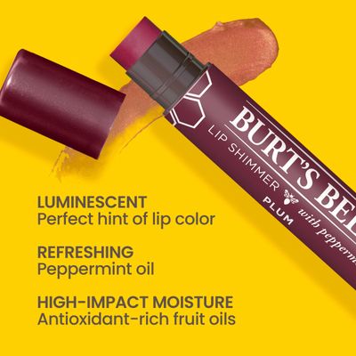 Burt's Bees 100% Natural Origin Moisturizing Lip Shimmer, Plum, 1 Tube (Package May Very)