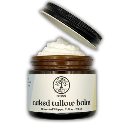 Handmade NAKED TALLOW BALM | 1 Ingredient - 100% Grass Fed Tallow | Whole Body &amp; Face | Whipped &amp; UNSCENTED for Sensititve Dry Skin, Babies, Eczema, Psoriasis, Rosacea (2oz)