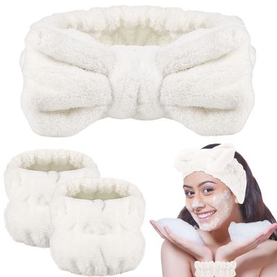 BESARME 3 Pieces Face Wash Headband and Wristband Set Spa Headband for Women Girls Makeup Skincare Headbands Wrist Towels Wrist Bands for Washing Face