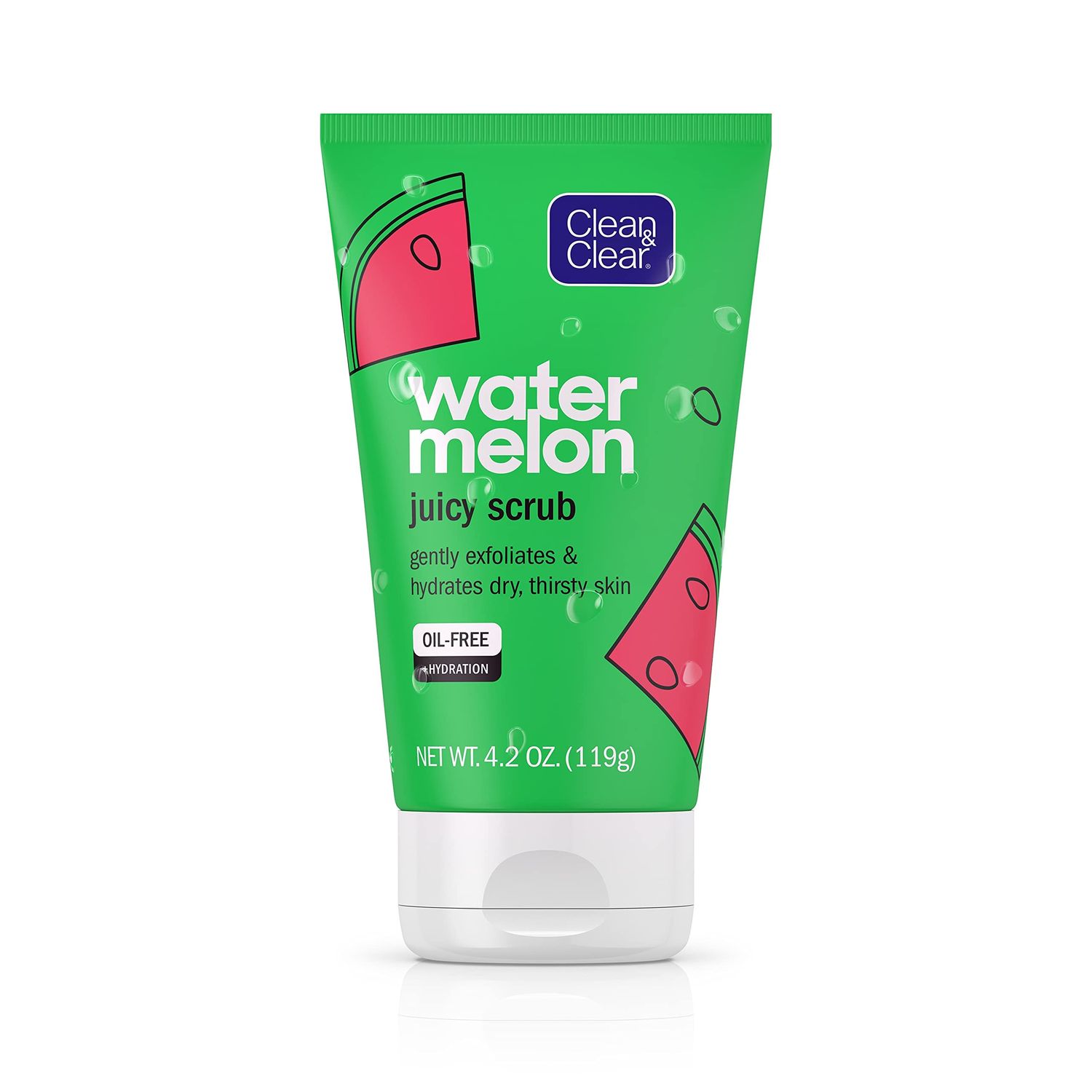Clean &amp; Clear Hydrating &amp; Exfoliating, Gentle &amp; Oil Free Juicy Watermelon Daily Facial Cleanser Scrub, Buffs Dirt &amp; Oil While Cleansing &amp; Quenching Dry Skin, 4.2 Fl Oz