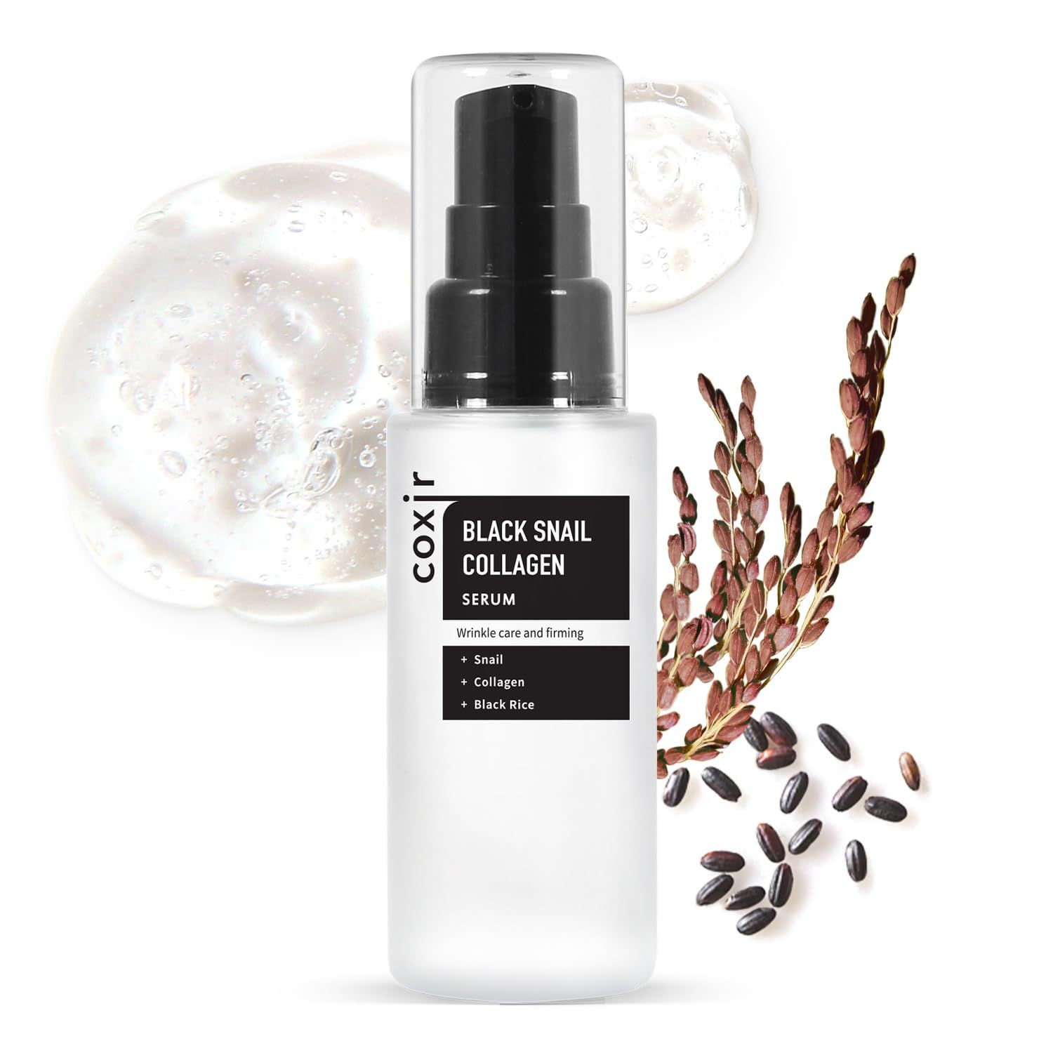 coxir BLACK SNAIL COLLAGEN SERUM l Black-3-Complex: Black Rice, Bean, Sesame, Snail Mucin, Collagen, Peptide l Firming&amp;Lifting l Korean Skin Care l Cruelty-Free, No Pareben [50ml/1.69 fl.oz]