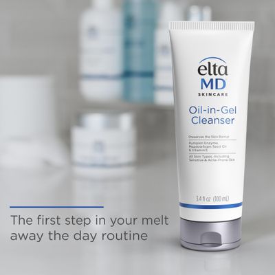 EltaMD Oil-In-Gel Facial Cleanser, Daily Gentle Face Cleanser, Removes Long-Wear Makeup, Sunscreen, and Sweat, Cleansing Oil For Face, 3.4 oz Tube