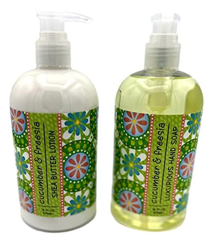 Greenwich Bay Trading Company Garden Collection Bundle: Cucumber Freesia - 16 Ounce Shea Butter Lotion &amp; 16 Ounce Hand Soap