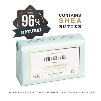 Fer  Cheval Gentle Perfumed Bath Soap Bars, Organic Natural Bar Soap Body Cleansers Skin Care | Aqua Tangerine Bath Soap, 125g, Pack of 2