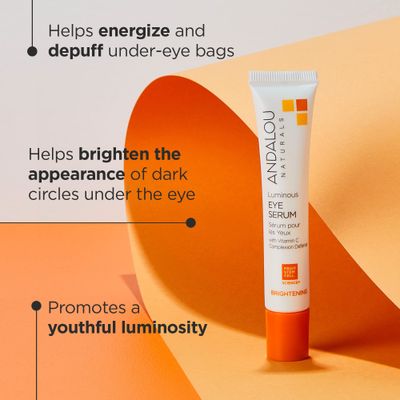 Andalou Naturals Luminous Eye Serum, Brightening Eye Cream for Dark Circles and Puffiness, Vitamin C, Caffeine &amp; Goji Glycopeptides for a Lighter, Tighter, Brighter Appearance, 0.6 Ounce