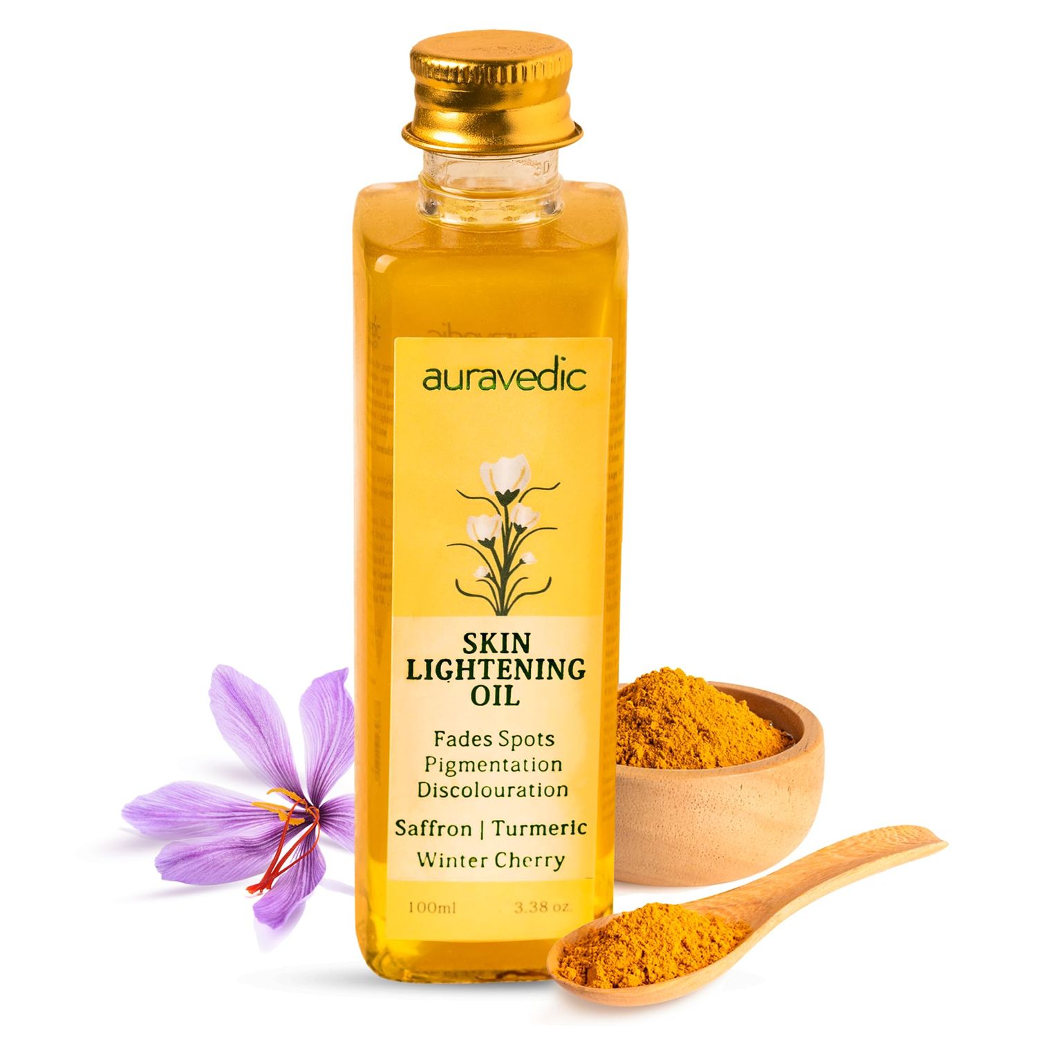 Auravedic Skin Oil for Radiant Skin | Face Massage Oil with Saffron, Ashwagandha &amp; Turmeric | Suits Oily, Dry &amp; All Skin Types | Organic &amp; Natural | 100ml/3.38 Fl Oz