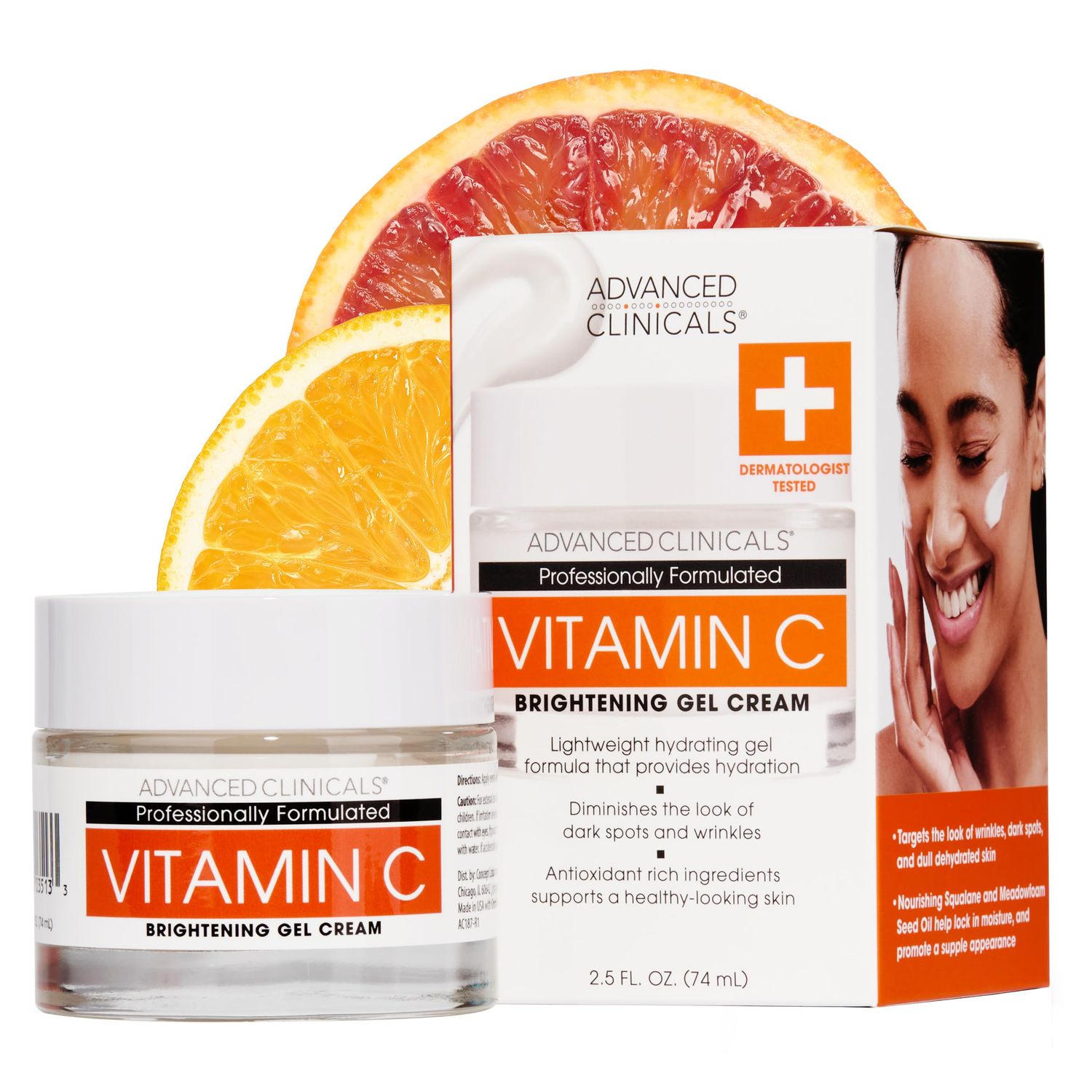 Advanced Clinicals Vitamin C Face Cream Moisturizer Skin Care Facial Lotion, Potent Vitamin C Gel Cream For Face Targets Dry Skin, Age Spots, Wrinkles, Hyperpigmentation, &amp; Sun Damaged Skin, 2.5 Fl Oz