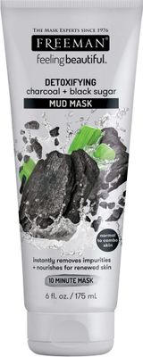Freeman Detoxifying Charcoal &amp; Black Sugar Mud Mask, Hydrating and Oil Absorbing Facial Mask, 6 fl oz tube/175 mL
