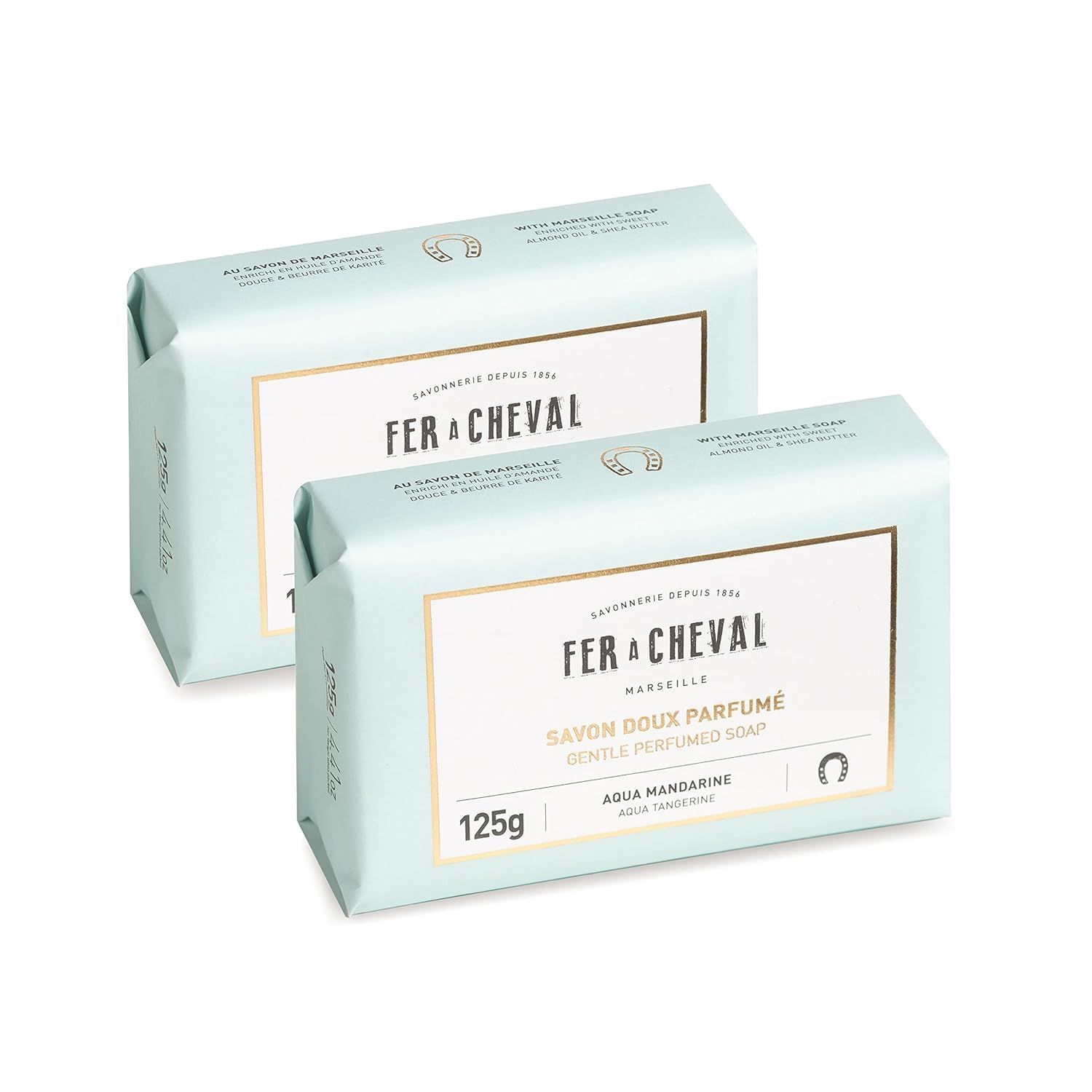 Fer  Cheval Gentle Perfumed Bath Soap Bars, Organic Natural Bar Soap Body Cleansers Skin Care | Aqua Tangerine Bath Soap, 125g, Pack of 2