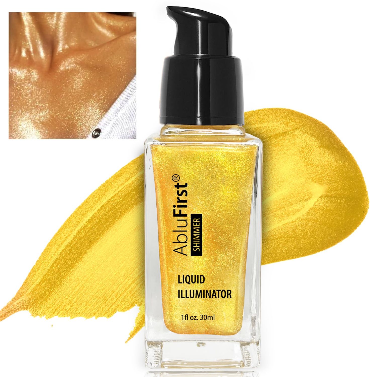 AbluFirst Liquid Illuminator Body Oil Glitter Waterproof 30ml Gold Glotion Highlighter Makeup Face Luminizer Moisturizing Light Shimmering Glow Non-sticky Long-lasting