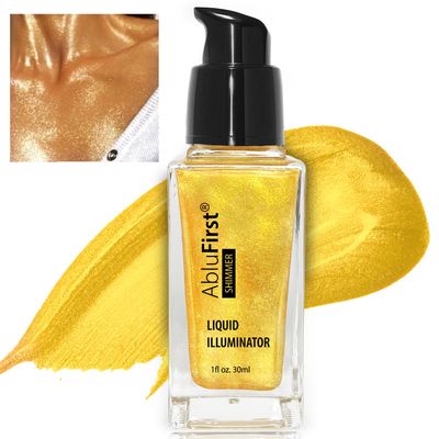 AbluFirst Liquid Illuminator Body Oil Glitter Waterproof 30ml Gold Glotion Highlighter Makeup Face Luminizer Moisturizing Light Shimmering Glow Non-sticky Long-lasting
