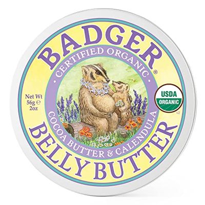 Badger - Belly Butter, Cocoa Butter &amp; Calendula, Certified Organic Belly Butter, Vitamin E Belly Butter, Coconut Oil Belly Butter, Pregnant Belly Butter for Stretched Skin, 2oz - 2-Pack