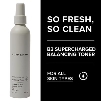 Blind Barber B3 Supercharged Balancing Toner - Mens Toner with Refreshing Minty Scent - Formulated with Cucumber, Aloe &amp; Willow Bark to Hydrate &amp; Balance Skin - Toners for Men (6oz / 180ml)