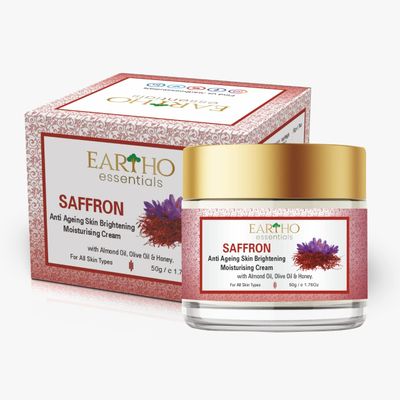 Eartho Essentials Ayurvedic Saffron Anti Ageing Brightening Moisturising Cream with Almond &amp; Honey 50g