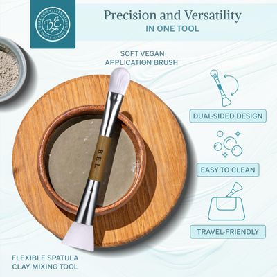 Bare Essentials Living Clay Face Mask Brush (3 Pack, Bamboo) Dual Soft Silicone Face Mask Applicator Brush Tool, Great Facial Essentials, Moisturizer Applicator & Skincare Brush for Facials