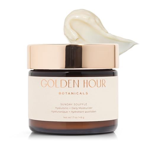 GOLDEN HOUR BOTANICALS Organic Skin Care Products Made in USA, Hydrating Daily Facial Moisturizer + Face Lotion Cream with Hyaluronic Acid + Vitamin E, Cruelty Free, 1.7 fl oz/48g, SunDay Souffle