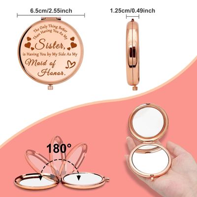 Gevody Sister Bridesmaid Gifts Compact Mirror Sister Wedding Day Gifts Maid of Honor Proposal Gifts Pocket Mirror Matron of Honor Gifts Bridal Shower Gift Bachelor Party Gifts Folding Makeup Mirror