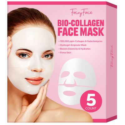 FairyFace Collagen Face Mask (5 Count), Deep Collagen Anti-Wrinkle Lifting Mask, Overnight Face Mask, Bio-Collagen Moisturising Mask, Boosts Elasticity &amp; Hydrates, Collagen Night Wrapping Mask