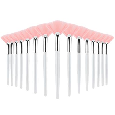 15 Pcs Soft Fan Brushes Fluffy Fan Brushes for Facials Facial Acid Applicator Fan Makeup Brush for Women Girls Esthetician Spa Mud Cream Masques Cleansing Tools (Pink)