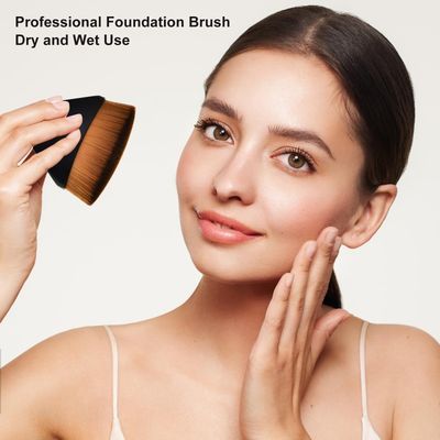 Brush 3 Pcs Makeup Brushes Kabuki Brushes Flat Top Brushes for Blending Liquid Cream or Powder Cosmetics with Protective Case Brush for Liquid Makeup (Black)
