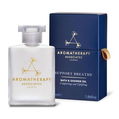 Aromatherapy Associates Support Breathe Bath and Shower Oil, Natural Body Oil to Clear Mind, Body and Spirit, Hydrating Body Oil Made with 3 Essential Oils (1.86 oz)