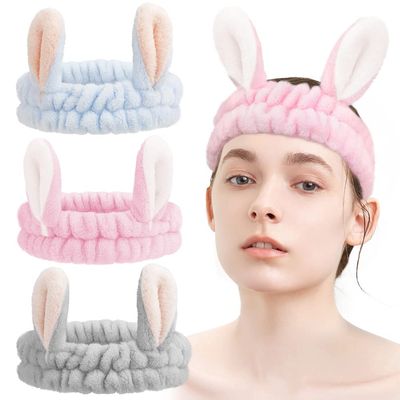 Easter Gifts for Girls, 3-Pack Bunny Headbands, Headbands for Women for Washing Face, Makeup Headband, Hair Band for Washing Face, Spa Headband for Washing Face, Skin Care Headband, Skincare Headband