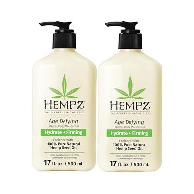 Hempz Age Defying Body Moisturizer, 17 Fl Oz, 2 Pack Bundle - Daily Herbal Moisturizer, Shea Butter Anti-Aging - Body Lotion, Hemp Extract Lotion - Skin Care Products, 100% Pure Organic Hemp Seed Oil