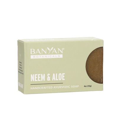 Banyan Botanicals Neem &amp; Aloe Soap - Calming and Soothing Soap for Sensitive Skin - With Organic Neem Leaf, Aloe Vera, and Vetiver Essential Oil - 4 oz Bar - Free of Sulfates, Phthalates &amp; Parabens