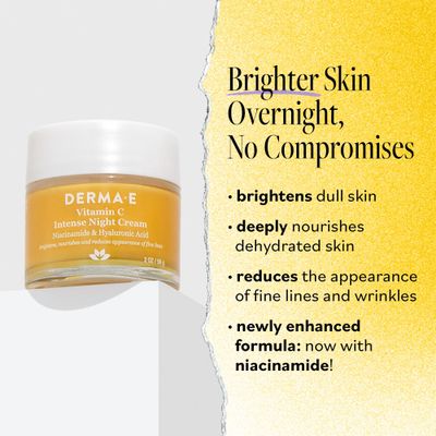 DERMA-E Vitamin C Intense Night Cream - Brightening and Hydrating Facial Skin Renewing Cream - Anti-Aging Overnight Facial Moisturizer, 2 oz