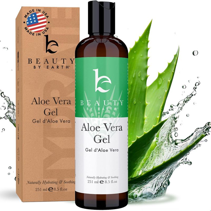 Beauty by Earth Aloe Vera Gel - USA Made with Natural &amp; Organic Ingredients, Pure Aloe Vera Plant Gel for Face Mask, Hair &amp; Skin with Vitamin C &amp; E, Soothing and Cooling for After Sun Care