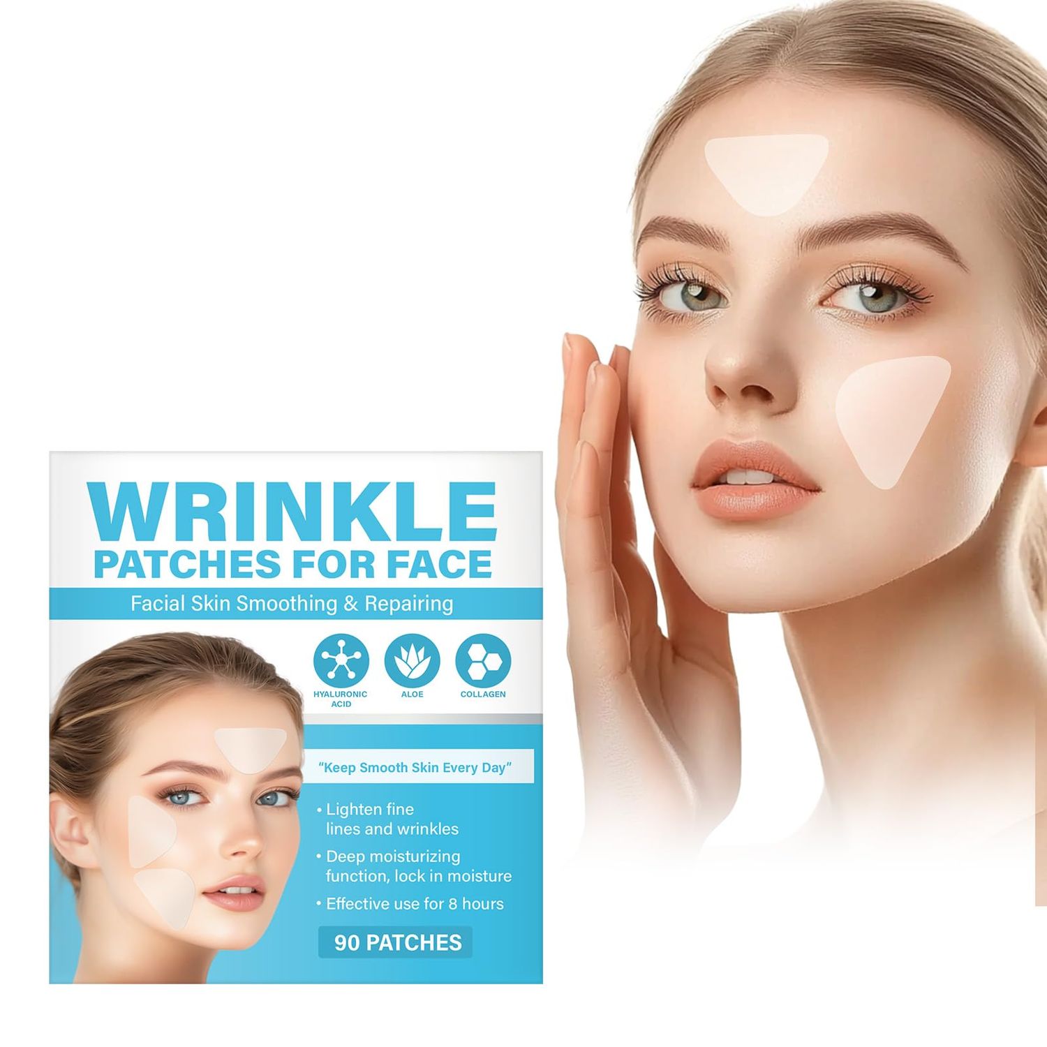 Hemir Anti Wrinkle Patches, 90 Patches Invisible Smile Line Patches for Face, Forehead Wrinkle Patches Firming Skin and Reducing Wrinkle