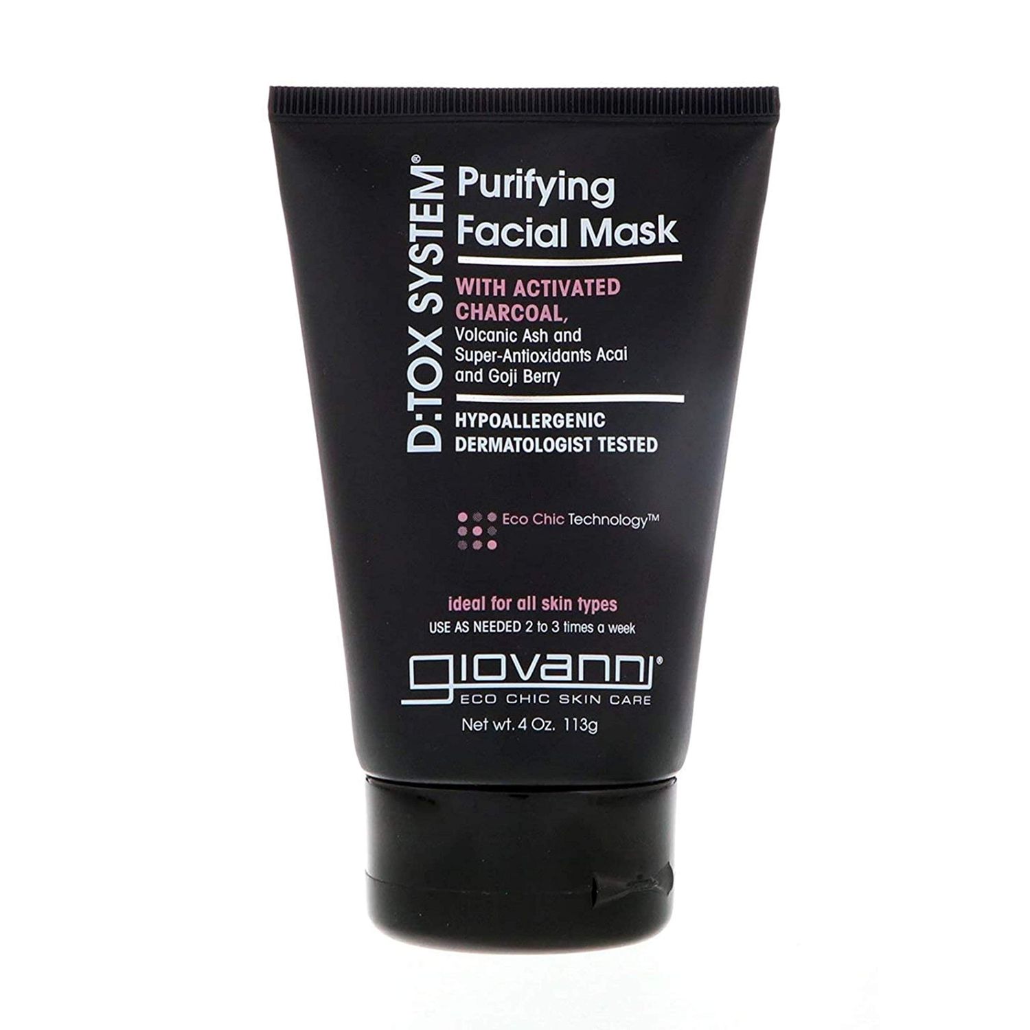 GIOVANNI D:tox Purifying Facial Mask - Super Antioxidants Acai &amp; Goji Berry, Activated Charcoal, Removes Impurities for a Beautiful Complexion, Hypoallergenic, Dermatologist Tested - 4 oz