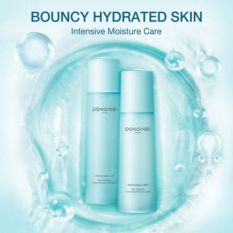 Donginbi Hydra Bounce Skin Care Set - New Years Gifts for Women, Face Toner, Lotion, and Moisturizer with Red Ginseng and Hyaluronic Acid for Soft, Supple and Hydrated Skin, Korean Face Moisturizer