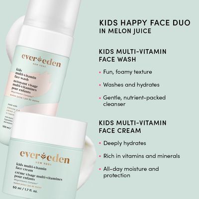 Evereden Happy Kids Skin &amp; Lips Routine - Multi-Vitamin Kids Face Wash &amp; Kids Face Cream &amp; Tinted Lip Oil Set - Clean &amp; Vegan Skin Care for Kids 3+ - Moisturizing, Nourishing, &amp; Protective Kids Skin