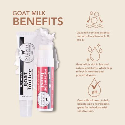 Dionis Goat Butter Overnight Lip Mask & Lip Balm Kit - Goat Milk, Jojoba & Moringa Oils Moisturize & Repair Chapped Lips Overnight while Lip Balm Keeps Moisture Locked In All Day, Watermelon