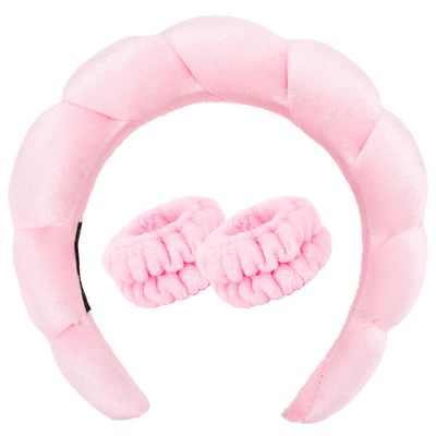 CAVETEE Makeup Headband for Girls Spa Party Favor, Spa Party Decorations Bubble Headband Thick Sponge Headband with Strong Water Absorption for Makeup Removal Skincare Shower (Pink)