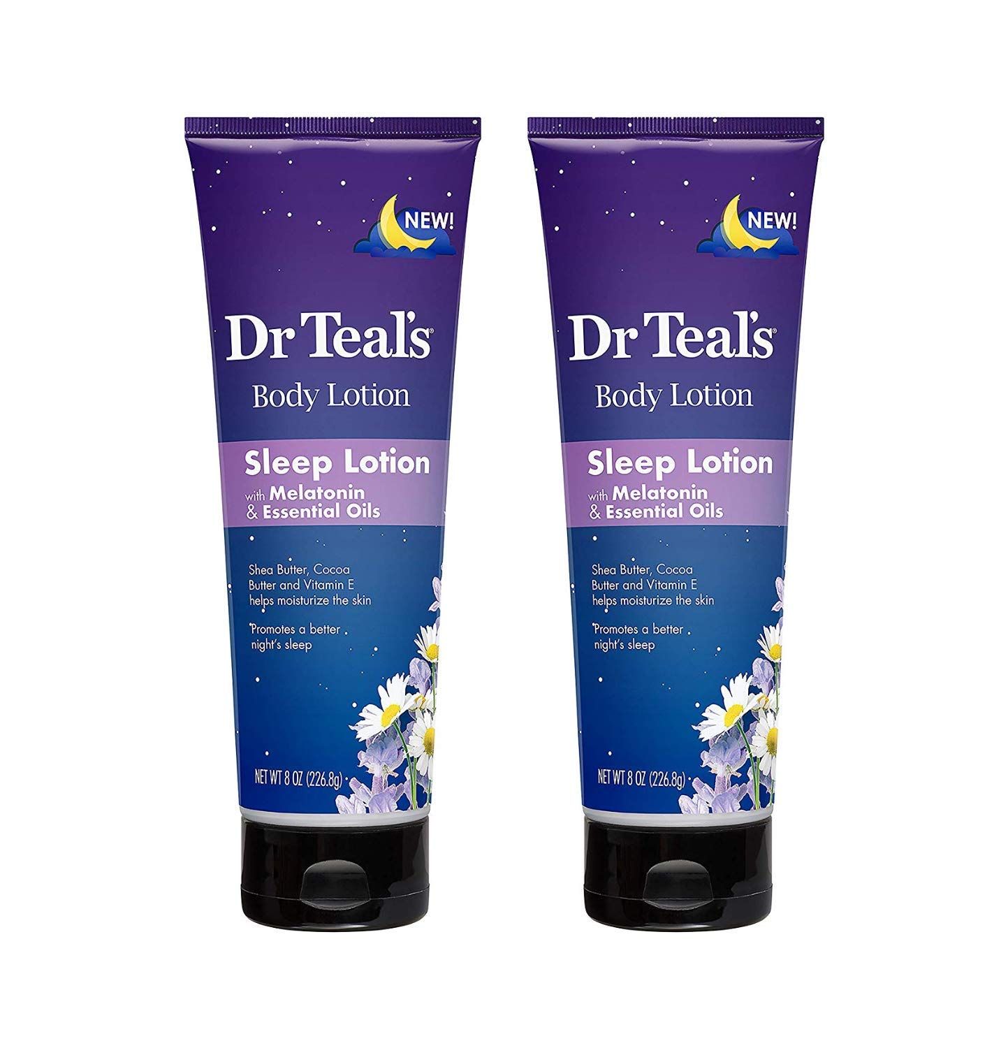 Dr Teal&#39;s Melatonin Sleep Lotion Gift Set (2 Pack, 8 oz ea.) - Nighttime Therapy Body Lotion Combines Shea &amp; Cocoa Butter to Nourish and Protect Skin - Promotes Better Sleep