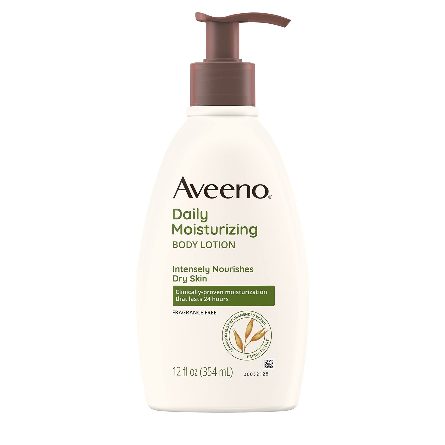 Aveeno Daily Moisturizing Body Lotion with Soothing Prebiotic Oat, Gentle Lotion Nourishes Dry Skin With Moisture, Paraben-, Dye- &amp; Fragrance-Free, Non-Greasy &amp; Non-Comedogenic, 12 fl. Oz
