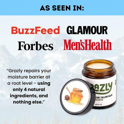 Grazly Unscented Manuka Honey & Bison Tallow Balm - 100% Organic, Grass-Fed Face & Body Moisturizer for Dry Skin, Acne-Prone Skin & Wrinkles - Ancestral Formula with Coconut Oil, Raw Beeswax - 3oz