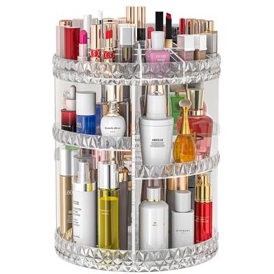 Famitree 360 Rotating Makeup Organizer, DIY Adjustable Makeup Carousel Spinning Holder Storage Rack, Large Capacity Vanity Organizer Skincare Organizers, Organizador De Perfumes (Clear)