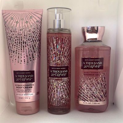 A Thousand Wishes Body Care Set. Shower Gel 10 Fl Oz, Fine Fragrance Mist 8 Fl Oz and Body Cream 8 Fl Oz