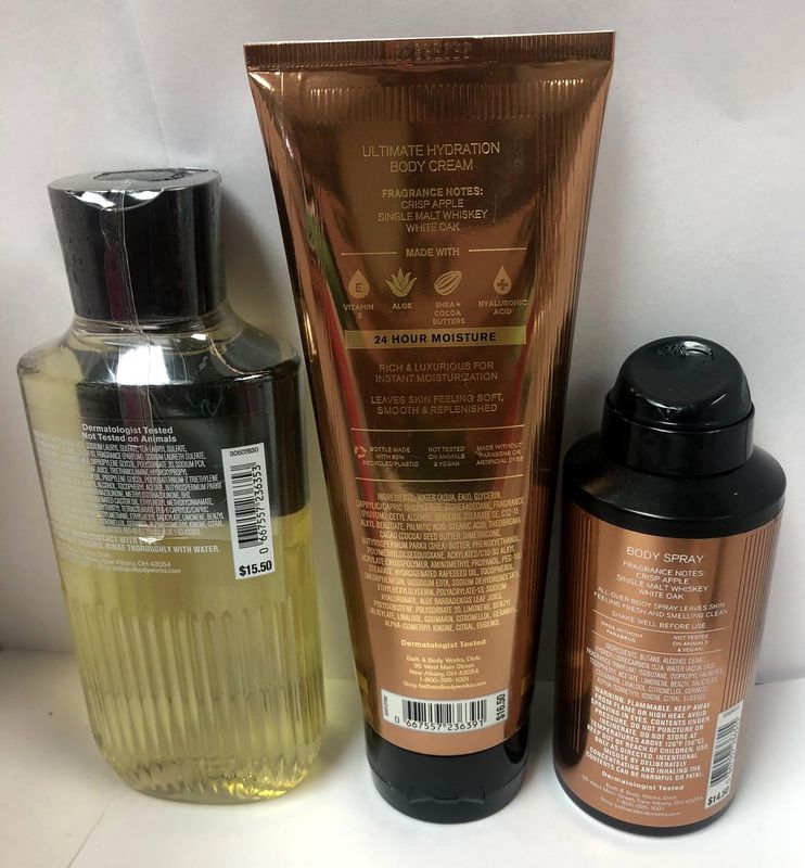 Bath &amp; Body Works - Whiskey Reserve - For Men - 3 pc Bundle - 3-in-1 Hair, Face &amp; Body Wash, Deodorizing Body Spray and Ultimate Hydration Body Cream - 2021