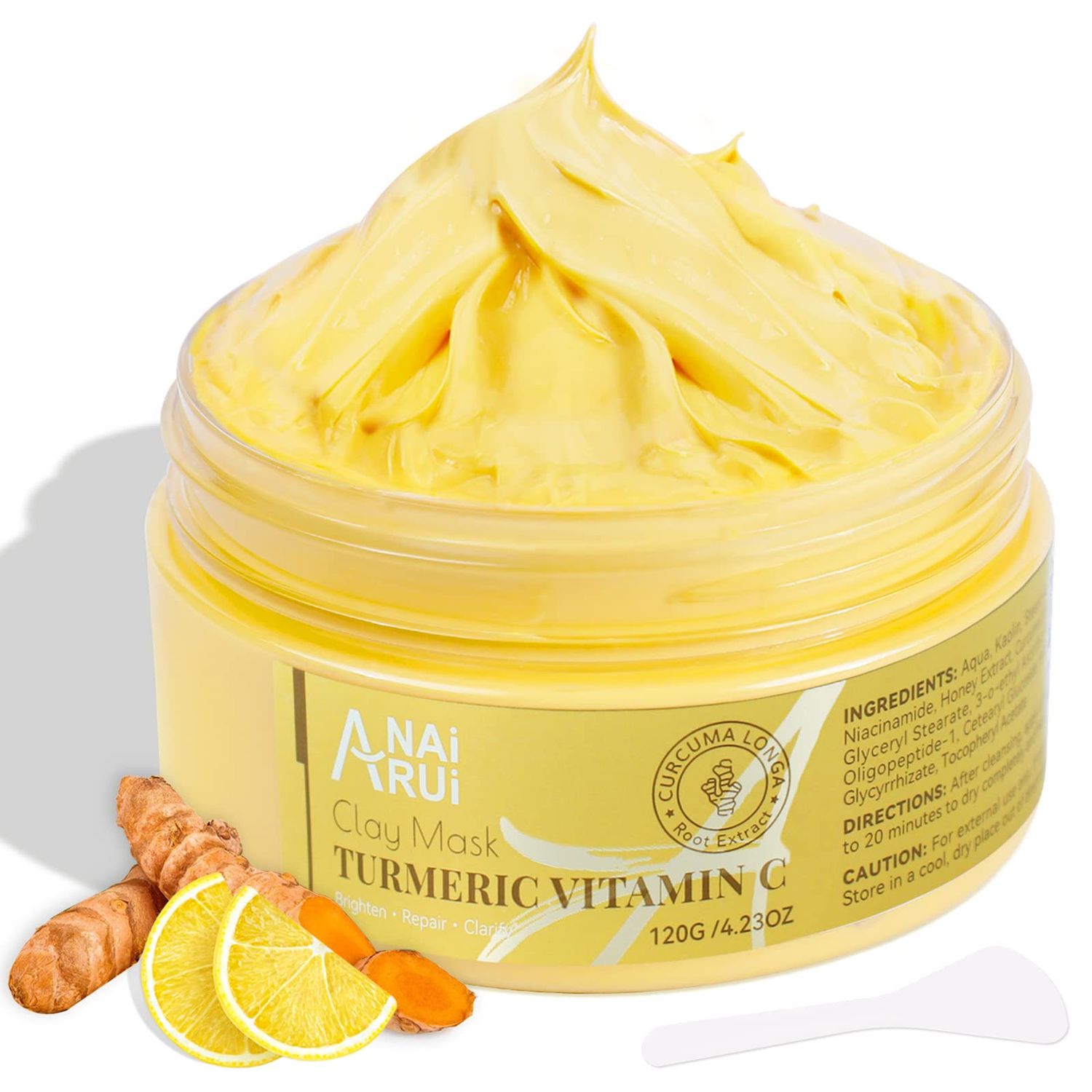 ANAI RUI Turmeric Vitamin C Clay Mask, Vitamin C Clay Facial Mask for Blackheads, Pores, Wrinkles, Fine Lines, Hydrating, Clarifying, Cleansing, 4.23 OZ