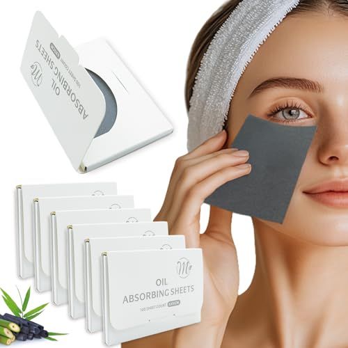 Facial Oil Blotting Sheets, Bamboo Charcoal Oil Blotting Paper 600 Counts, Makeup Friendly Oil Absorbing Paper, That Is Easy To Carry And Use, Christmas Gift (600 Count (Pack of 6))